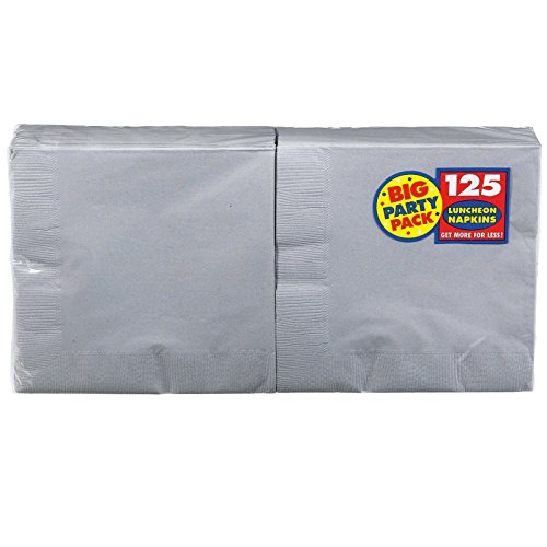 Amscan Big Party Pack 125 Count Luncheon Napkins, Silver