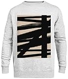 Gráfico De Líneas Negras Y Beige Jersey Gris Unisex Basic Fit Cuello Redondo