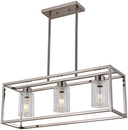 XILICON Dining Room Lighting Fixtures Hanging Farmhouse Brushed Nickel 3 Light Modern Pendant Lighting Contemporary Chandeliers with Glass Shade for Living Dining Room Bedroom Kitchen Island