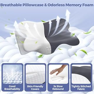 Jpoht Cervical Neck Pillow for Neck Pain Relief,Ergonomic Neck Support Pillow for Sleeping,Orthopedic Memory Foam Pillow for Back Stomach Sleepers,Sleep Apnea Pillow with Pillow Covers