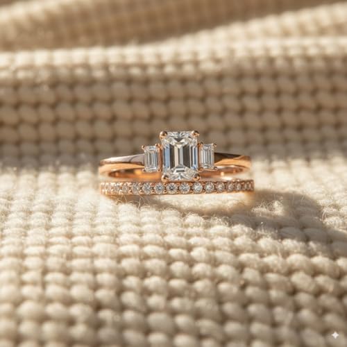 Moissanite Lab Grown Diamond and Diamond Bridal Ring Sets 1/2-3 Carat 10K 14K 18K Gold Wedding Band Set (D Color VVS1 Clarity)4