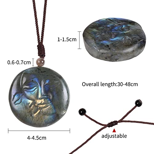 TUMBEELLUWA Natural Labradorite Pendant Necklace for Unisex Handcrafted Crystal Stone Amulet Necklace with Adjustable Cord3