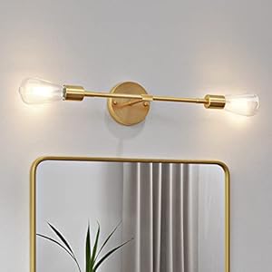 FadimiKoo 2-Light Gold Sconces Wall Light Fixtures, Bathroom Vanity Light Fixtures Over Mirror, Modern Brushed Brass Indoor Semi Flush Mount Lighting for Hallway Bedroom Kitchen (1 Pack)