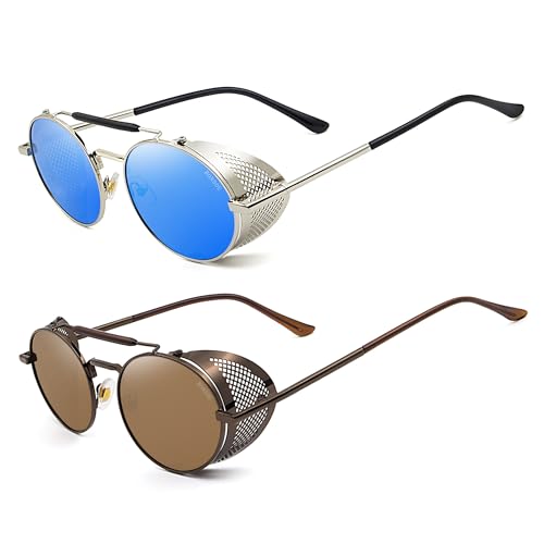 Image of RONSOU Steampunk Style Round Vintage Polarized Sunglasses Retro Eyewear UV400 Protection Matel Frame