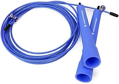 Gripad WOD Speed Jump Rope (Blue). Great for Speed-Jumping, Double-Unders, WOD, Boxing, MMA, Cardio Workout, and General Fitness Training. Adjustable Cable Length. Carry Case Included.