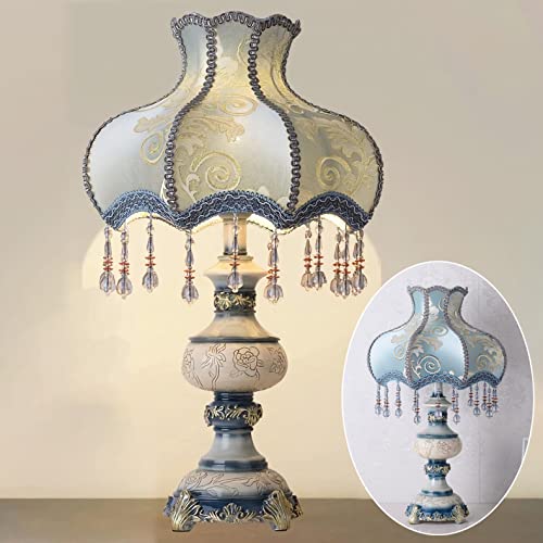 Lampe de table en cristal bleu et pied résine style européen traditionnel