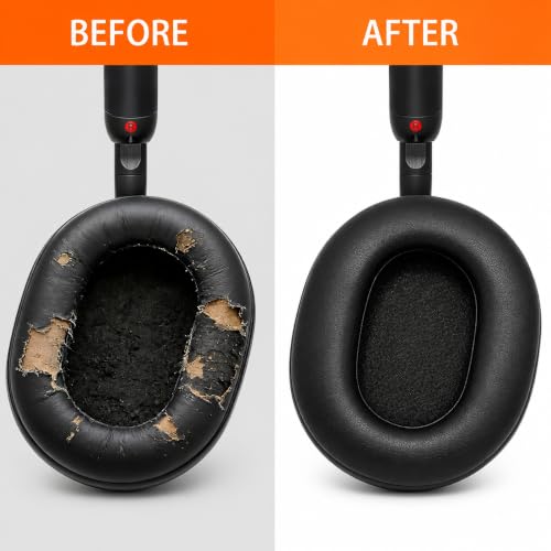 Image of Mizi Replacement Earpads Compatible with Sony WH-1000XM5 (WH1000XM5) Noise Cancelling Headphones, Premium Protein Leather Ear Cushions with Thick Memory Foam, Noise Isolation, Comfort - Black