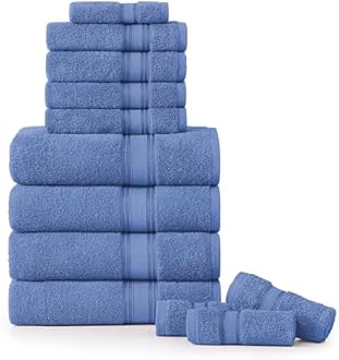 LANE LINEN Premium Bath Towel Set of 12 – 100% Cotton Towels for Bathroom, 4 Bath, 4 Hand Towels & 4 Washcloths, Zero Twist, Ultra Soft, Quick-Dry, Ideal for Spa, Hotel & Everyday Use – Cerulean Blue