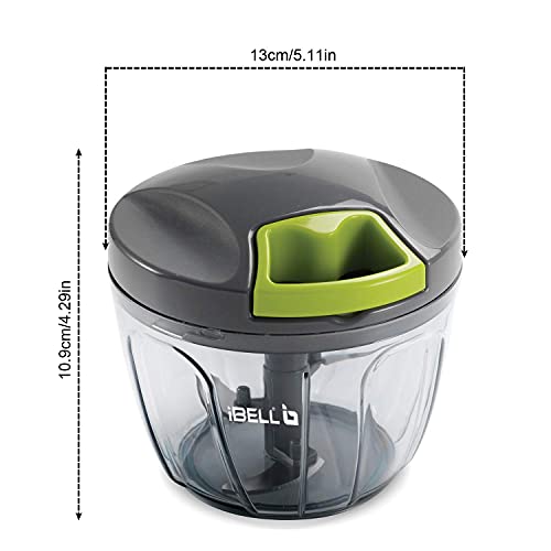 Image of IBELL PC650S Plastic Vegetable Cutter, Chopper, Egg Beater, Blender with 3 Blades - Large 650 ml, Black and Green