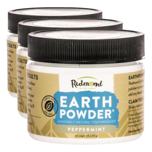 Redmond Earthpowder, All Natural Tooth and Gum Powder Bentonite Clay, Peppermint (Pack of 3)