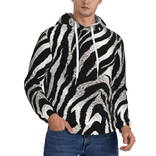 Men's Fleece Pullover Hoodie Long Sleeve Hooded Black and white zebra print Sweatshirt Casual Shirts With Pockets X-Large