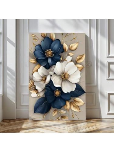 Lienzo de ramo blanco y azul marino floral moderno de 30x40cm para pared interior 2