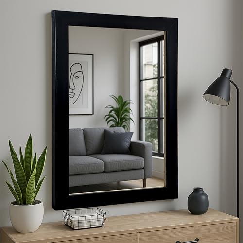 Art Street Bathroom Wall Mirror, Black Wall Mount Rectangular Mak...