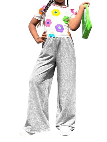 Floerns Calça de moletom feminina casual colorida com cintura elástica folgada e pernas largas com b
