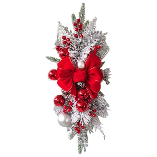 Eawfgtuw Couronne d'escalier de Noël avec guirlande lumineuse - Décoration d'escalier de Noël - Convient pour la décoration intérieure et extérieure (rouge)