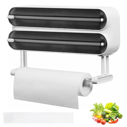 Dispensador de Papel y Película de Aluminio, Soporte Magnético para Rollos de Cocina, Dispensador de Papel de Aluminio,Dispensador Papel Aluminio y Film con Portarrollos Cocina, Negro