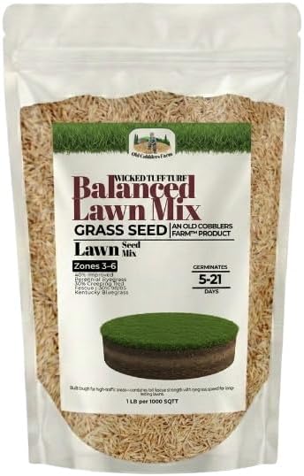 Old Cobblers Farm™ Wicked Tuff Turf Balanced Lawn Mix - Contractor’s Mix - Fast-Starting, Resilient Grass Seed (5 lbs | 10 lbs | 15 lbs | 20 lbs) (15lbs)
