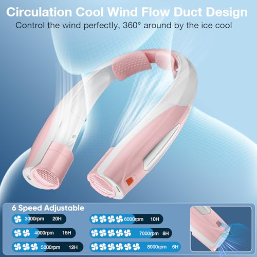 Image of Hionly AI Neck Fan, 6 Speeds Adjustable Portable Personal Fan Rechargeable, 6000 mAh Battery Faster Cooling Wearable, Ultra Quiet for Home, Office, Travel, Outdoor