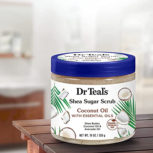 Dr Teal's Shea Sugar Body Scrub, Coconut Oil with Essential Oils, 538g | Pack of 3
