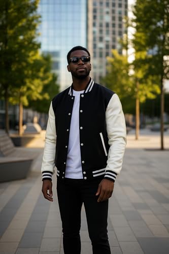 Image of Mens Varsity Letterman Baseball Bomber Jacket | Casual Fashion Wool & Faux Leather College /High School Jackets