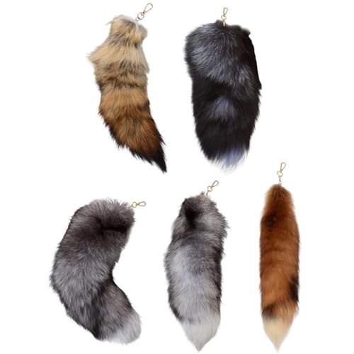 5Pcs Keychain Pendant for Women, 16 Inch Faux Fox Tail Bag Keychain Charm Keyrings Faux Fur Animal Tail for Cosplay Decor