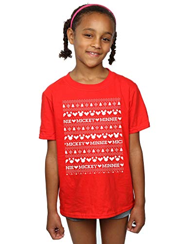 Disney Girls Mickey and Minnie Christmas Fair Isle T-Shirt 7-8 Years Red