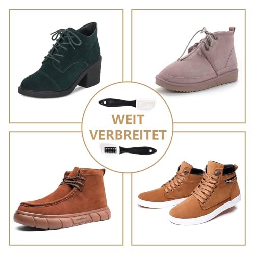 Funalix 2er Set Vielseitig Einsetzbare Raulederbürste | Wildlederbürste für Schuhe mit Messingborsten, Nylon & Radiergummi | Schuhreiniger für Nubuk, Velour (Schwarz+Weiß)