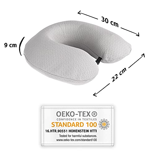 Komfortec Reisekissen, Memory Schaum Nackenhörnchen, Nackenkissen für Flugzeug, Auto, Bus, Zug und Camping U-Form Memory Foam Travel Pillow, Leicht, Grau - Image 7