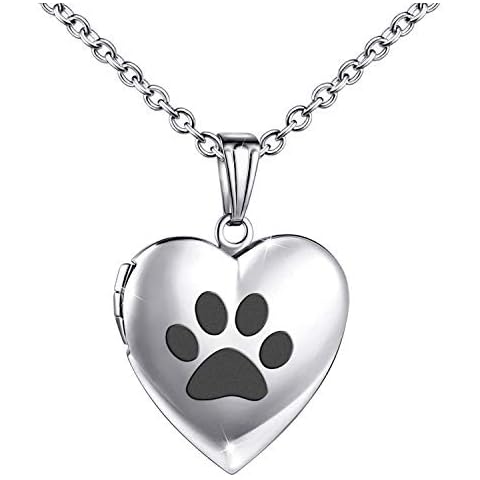 Birthstones Locket Necklace with Dog Paw Love Heart Pendant Cover