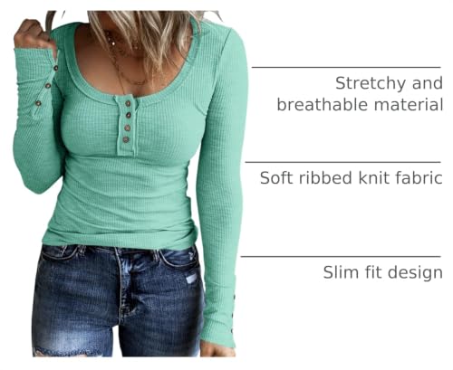 Image of KINLONSAIR Women Long Sleeve Henley Shirts Scoop Neck T-shirt Basic Tops