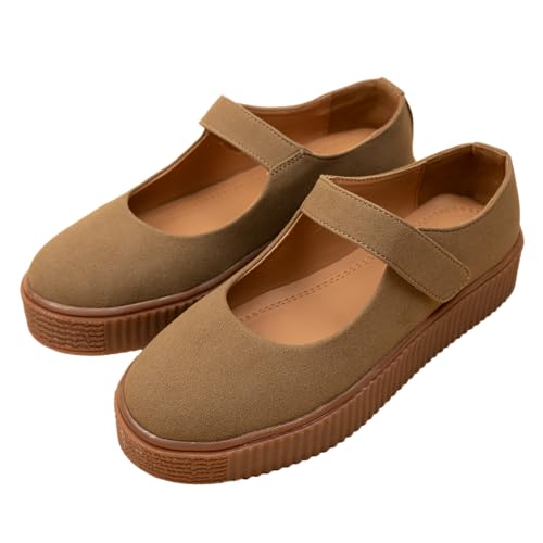 Image of Theater Women Maru Mary Jane Platform Shoes with Adjustable Strap | Soft Suede Finish | Cushioned Support for Casual & Smart Styling