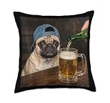 Pug Drinking Beer Funny Pug Dog Meme Throw Pillow
