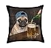 Pug Drinking Beer Funny Pug Dog Meme Throw Pillow