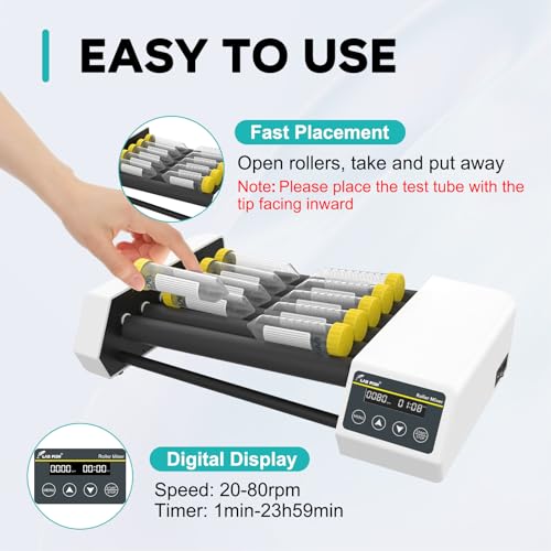 Lab Fish Digital Tube Roller Mixer Tube Mixer Adjustable Speed 20-80Rpm,6 X 11 Inch Length Rollers Center Distance 34Mm With Timer(1Min-23H59Min) & Continuous Mode thumb #3