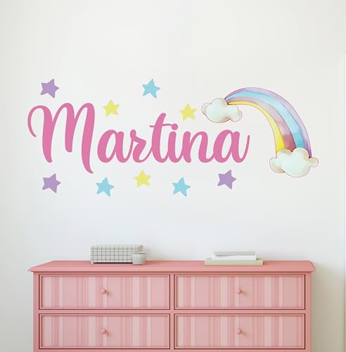 Vinilo decorativo personalizado con nombre y arcoíris para pared miniatura 2