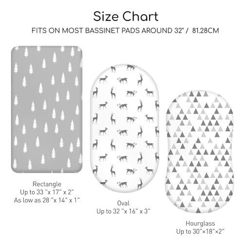 Image of Bassinet Sheets 3 Pack, Breathable Cozy Fitted Mattress Sheet, Elastic Travel Bassinet Fashionable, Standard Cradle Safe Sheets for Baby Boy Girls 32 inch x 16 inch Grey Deer