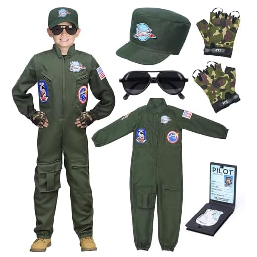 Tacobear Disfraz Piloto para Niños Mono de Piloto con Gorro Guantes Gafas de Sol Traje Aviador Disfraz Militar Niño Disfraces Carnaval Halloween Cosplay (130, 6-7 Años)