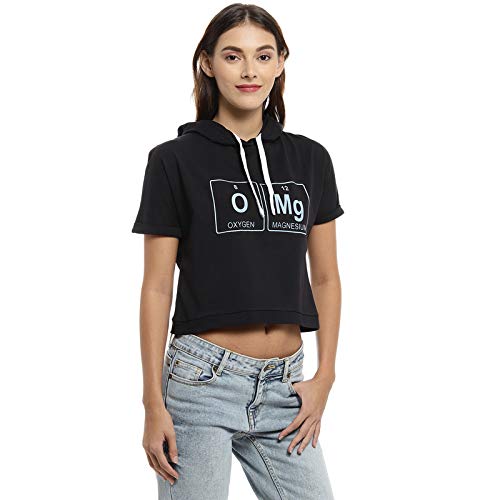Image of PINACOLADA Women's Hooded Cropped Top for Casual Wear | Crew Neck | Short Sleeve |Poly Cotton Top Crafted with Regular Sleeve & Comfort Fit for Everyday Wear