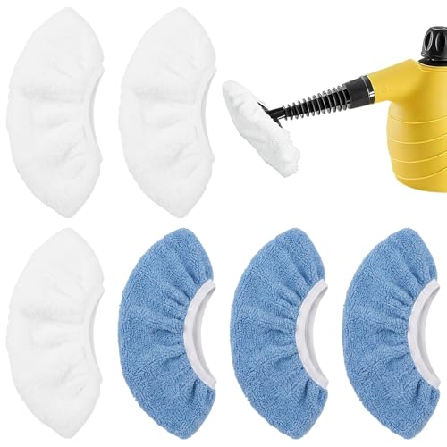 GWEOR 6 Piezas de Paños de Microfibra para Vaporeta Limpieza Hogar, 3 Blancos y 3 Azules, Fundas de Repuesto Lavables para Limpiador de Vapor de Mano y Mopa de Vapor, Accesorios de Limpieza a Vapor