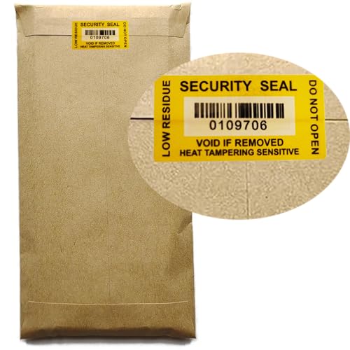 TSPC SECSEAL 100pcs 25x50mm Heat Tampering Fluorescent Mark Low Residue Tamper Evident Anti Counterfeit Tamper Proof Stickers Labels Seals (1 x 2 Inches, Matte Yellow, Serial Number) — view 4