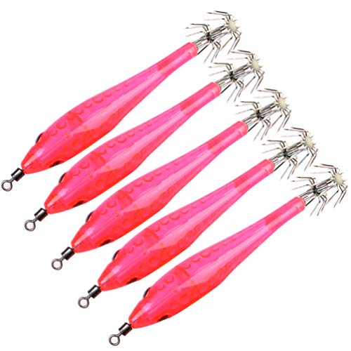 FAVOMOTO 5 Peças Luminosas de Lula Ganchos de Plástico Brilho No Escuro Iscas de Pesca Iscas Anzóis