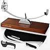 JUPPLIES Jamonero Acero Inoxidable con Base de Bambú + Cuchillo 240mm + Afilador y Cubre Jamón | Soporte Jamonero Vertical Basculante, Rotatorio y Antideslizante | Tabla de Jamón Profesional