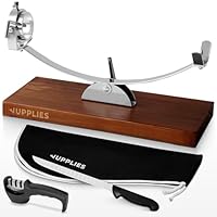 JUPPLIES Jamonero Acero Inoxidable con Base de Bambú + Cuchillo 240mm + Afilador y Cubre Jamón | Soporte Jamonero Vertical Basculante, Rotatorio y Antideslizante | Tabla de Jamón Profesional