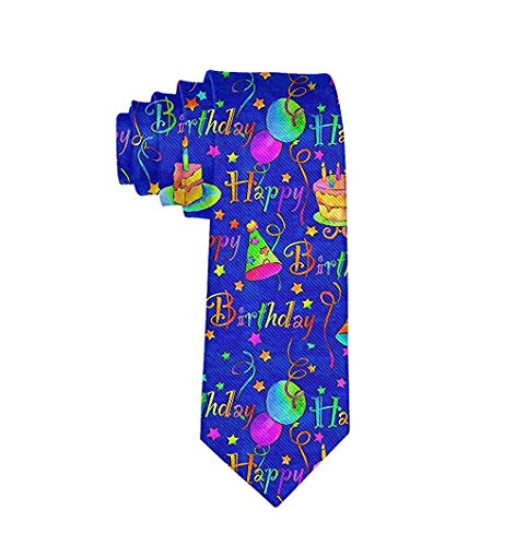 Men s Happy Birthday Blue Cake Necktie Polyester Silk Soft Business Gentleman Tie Necktie