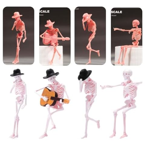 RoofWorld 8PCS Miniature Figure Mini 1/87 1/64 1/43 1/24 1/18 Skeleton Smoking Dancing Playing Guitar Skull Man Figure Street Scene Sand Table Photography Model (1/64 Scale) Cover