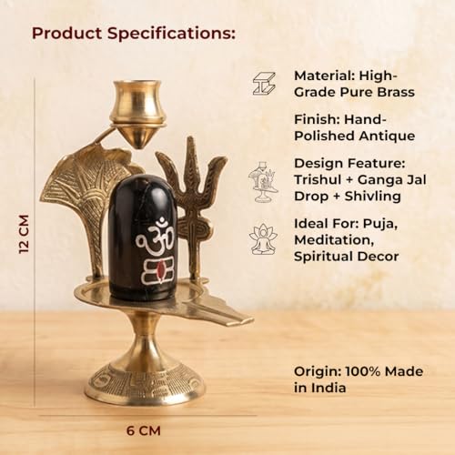 Image of Divine Hindu Brass Trishul Dhari Shivling with Automatic Ganga Jal Drop | Continuous Jalabhishek Shiv Lingam for Sawan & Pooja Room | Lord Shiva Idol Gift for Housewarming & Maha Shivratri