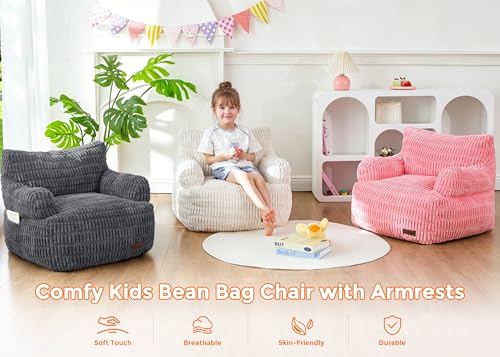 Image of MAXYOYO Kids Bean Bag Chair, Comfy Bean Bag Sofa with Filler | Bean Bag Chair for Boys and Girls, Lazy Sofa with Pocket Floor Chair for Gaming, Reading, Pink