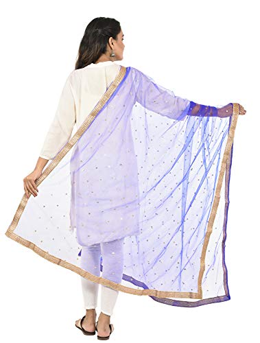 Image of YOUTHQUAKE Women's Net Embroidered Full Size Dupatta With 4 Side Golden Lace