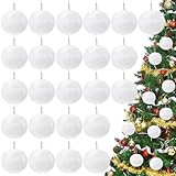 Nuenen 72 Pcs 3.15 Inch White Furry Christmas Ball Ornaments Christmas Pom Poms Ornaments Faux Rabbit Fur Balls Bulk with Elastic Band for Xmas Tree Decorations DIY Craft Hat Keychain (White)