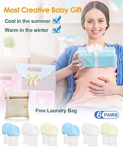 Baby Mittens Baby Anti Scratch Mittens No Scratch Mittens Baby Gloves for 0-6 Months Baby Boys Girls (Blue 6 Pack, 0-6 Months)